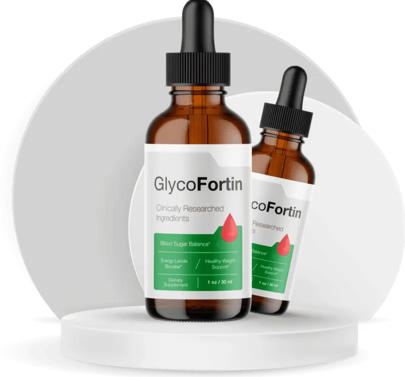 GlycoFortin blood sugar support supplement bottle with natural plant-based ingredients