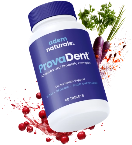 ProvaDent oral health supplement bottle with capsules for gum and tooth support